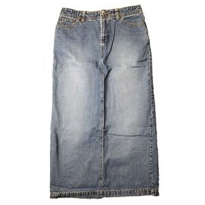 VTG  Bailey's Point Women Size 6 Denim Jean Straight MIDI Y2K Skirt Modest